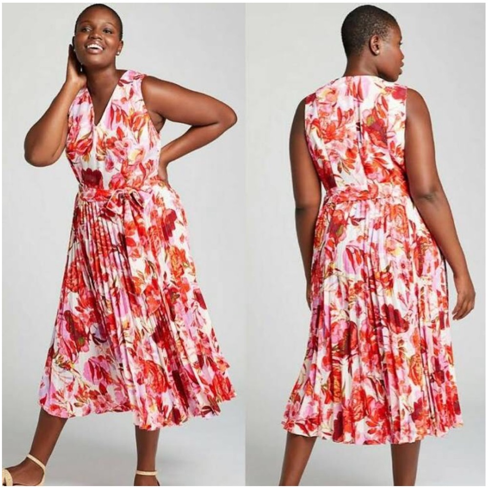 Lane Bryant Floral Pleated Fit & Flare Dress - Picture 2 of 6